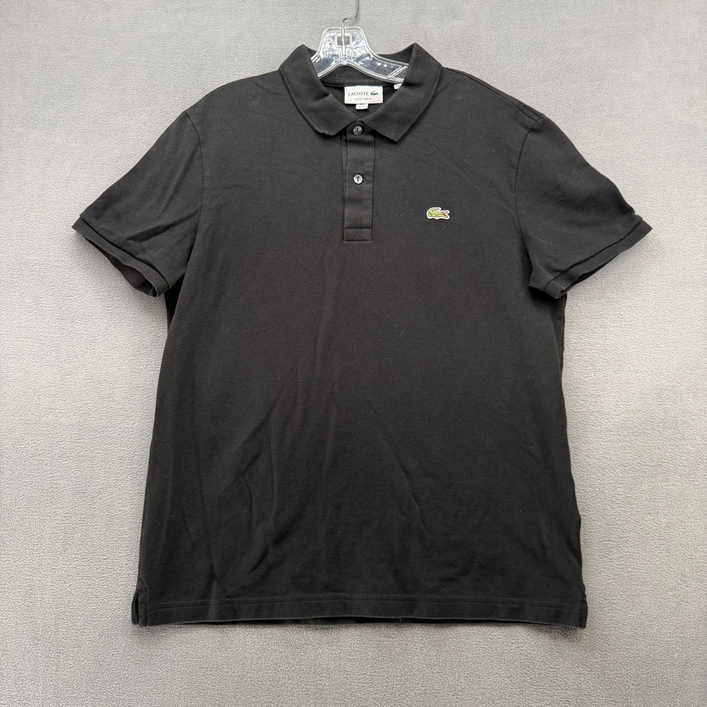 Lacoste Polo Shirt Mens XL Slim Fit Black Cotton Pique PH4012 Logo